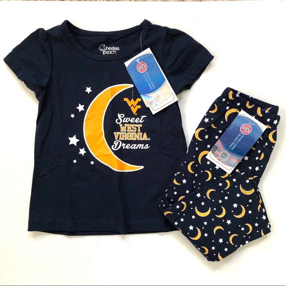 Cheekie Peach Blue Yellow Sweet Dreams West Virginia University Moon Pajama Set